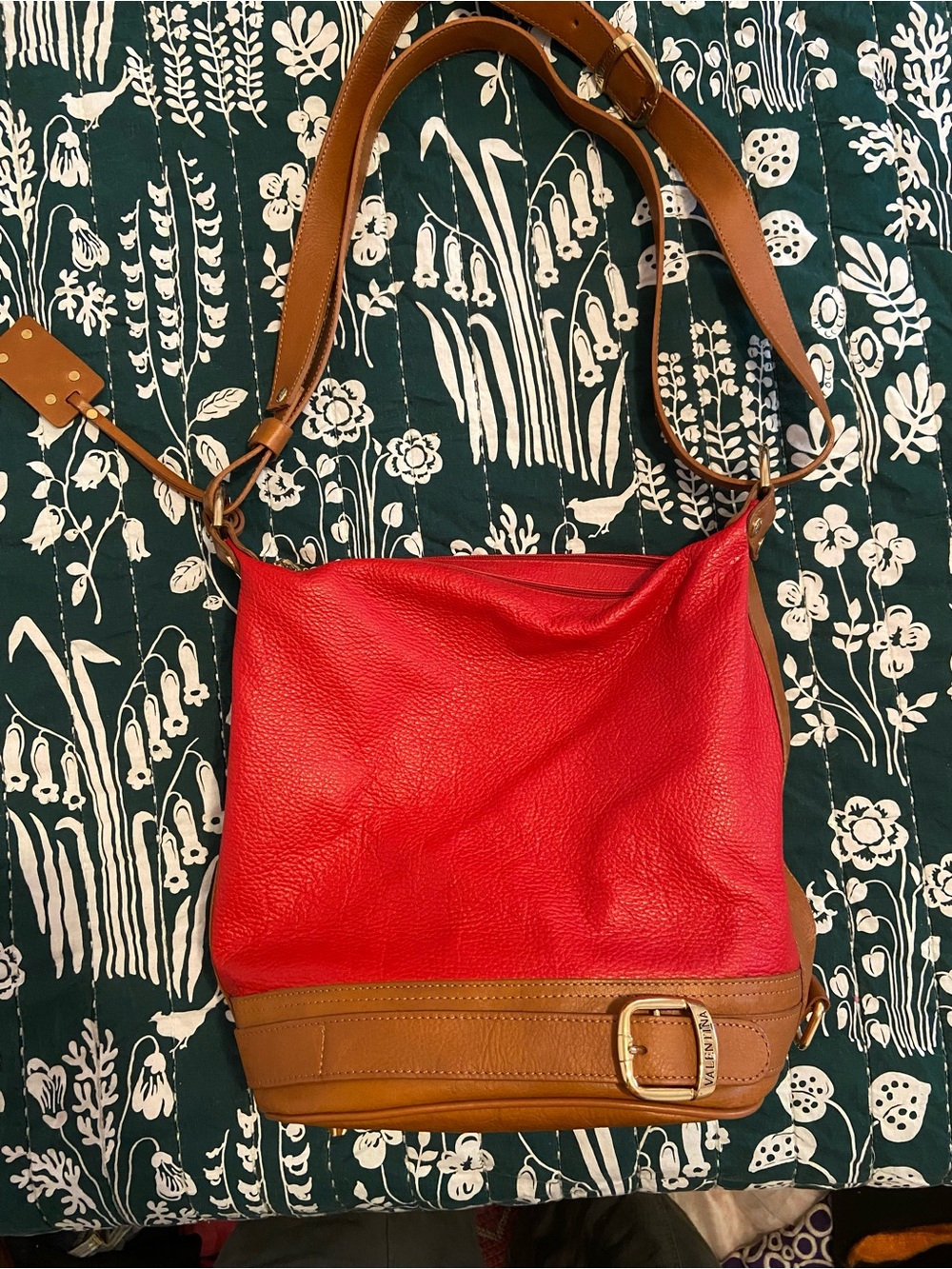 Valentina Red and Tan Leather Shoulder Bag
